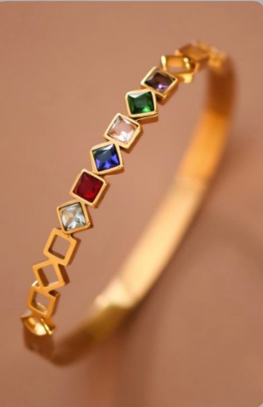 Multicolor Square Gold Plated Stainless Steel Bracelet