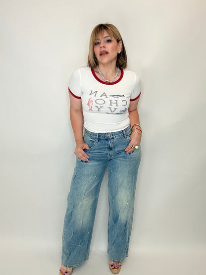 Stud Detail Wide Leg Jeans