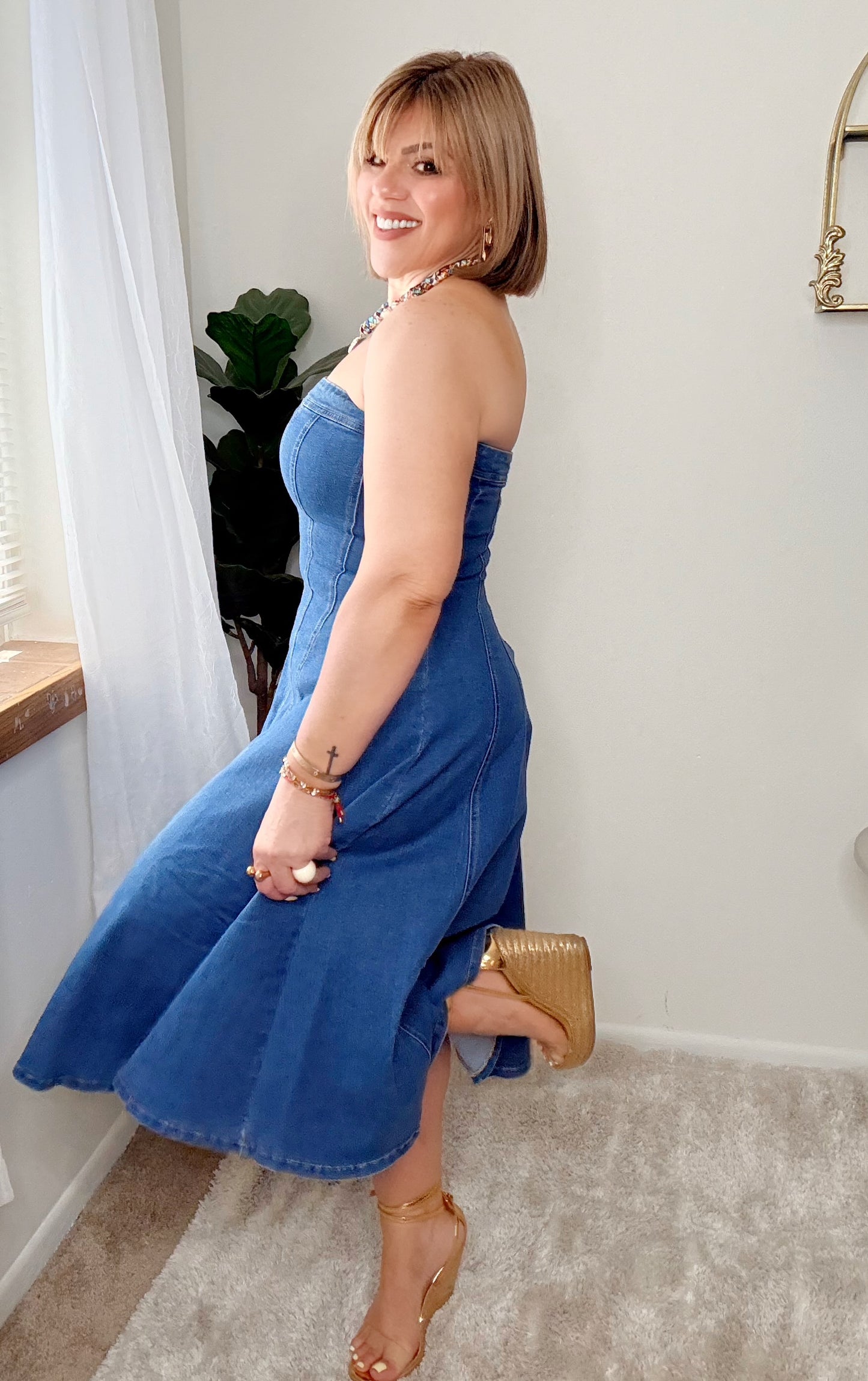 Sienna Strapless Denim Midi Dress