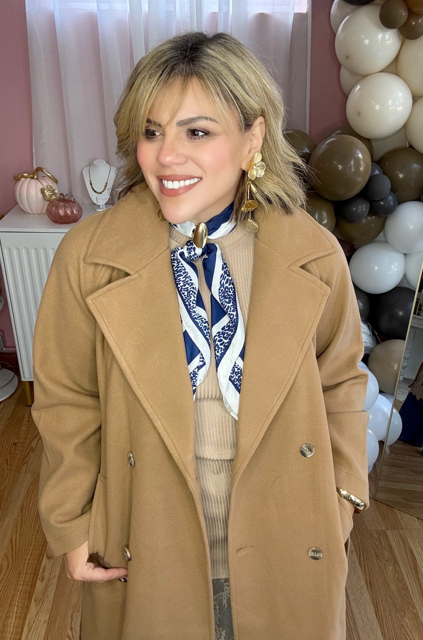 Khaki Camel Double-Breasted Soft Felt Trench Coat