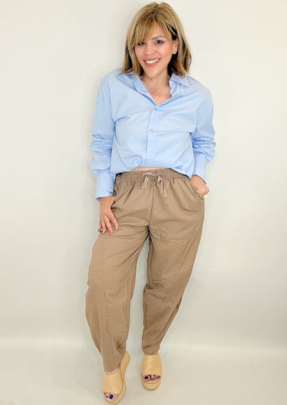 The Barrel Linen Pants Mocha