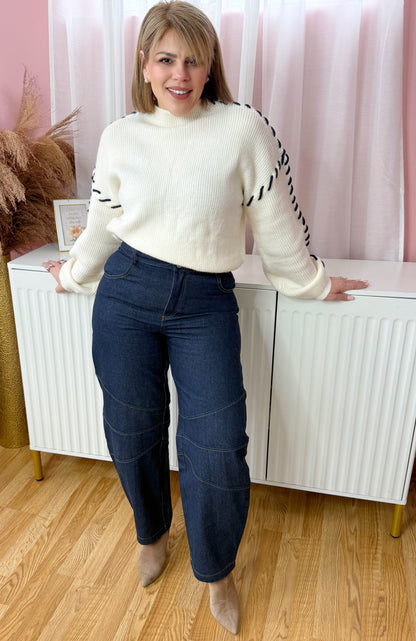 Contrast Stitch Cozy Sweater – Ivory