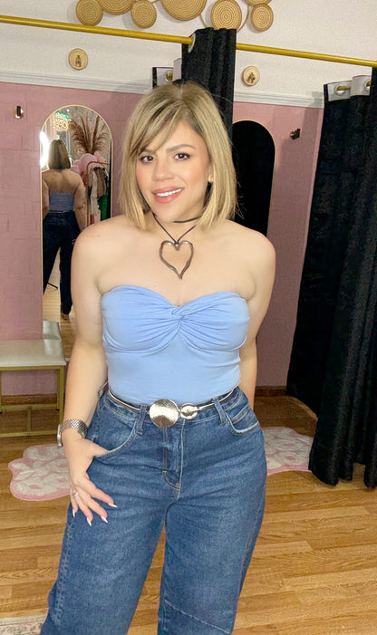 Yahaira Twist Knot Tube Top In Blue