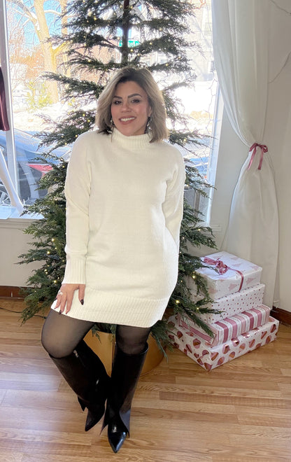Ivory Turtleneck Sweater Dress – Cozy & Chic