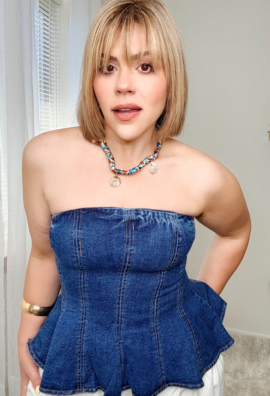 Indigo Structured Peplum Top
