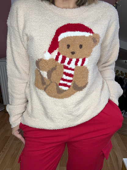 Cream Teddy Bear Christmas Sweater – Holiday Must-Have