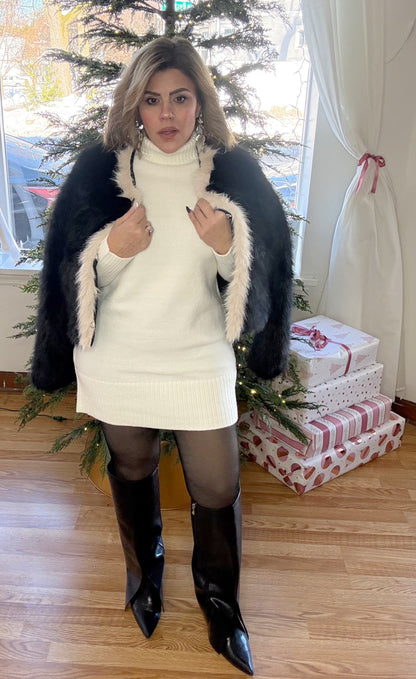 Black & Ivory Faux Fur Jacket – Luxe Holiday Layer