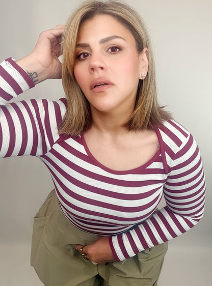 Lennon Burgundy Striped Top