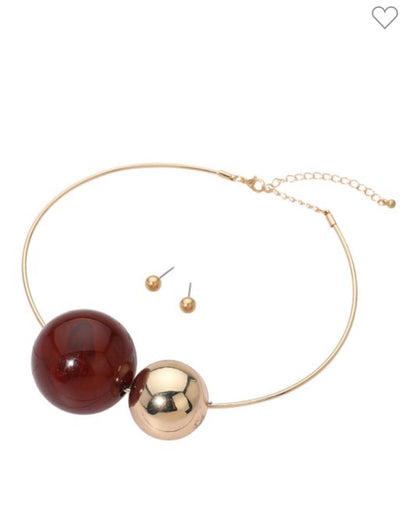 Gold Choker Necklace with Burgundy & Gold Spheres