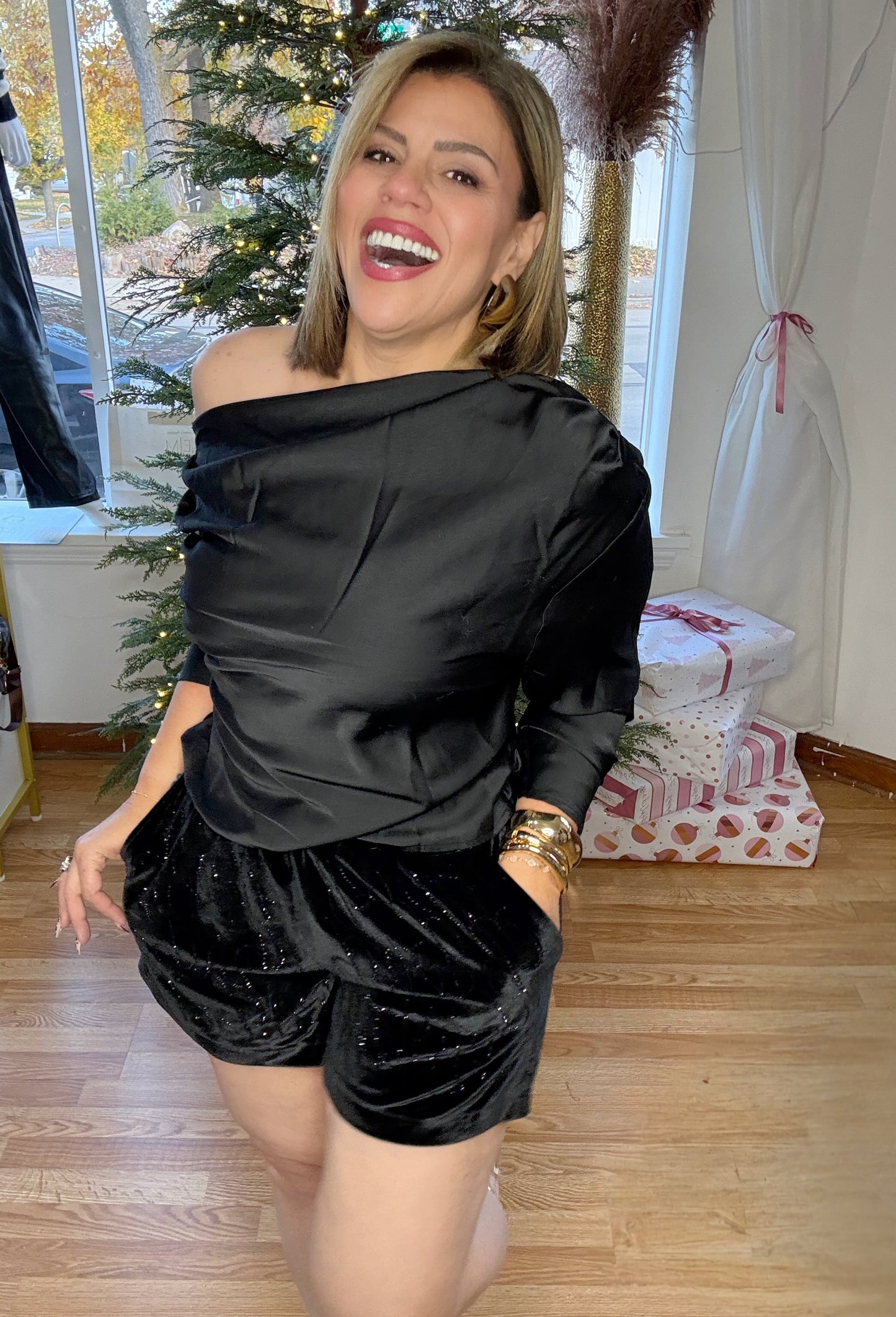 Asymmetrical Satin Black Top