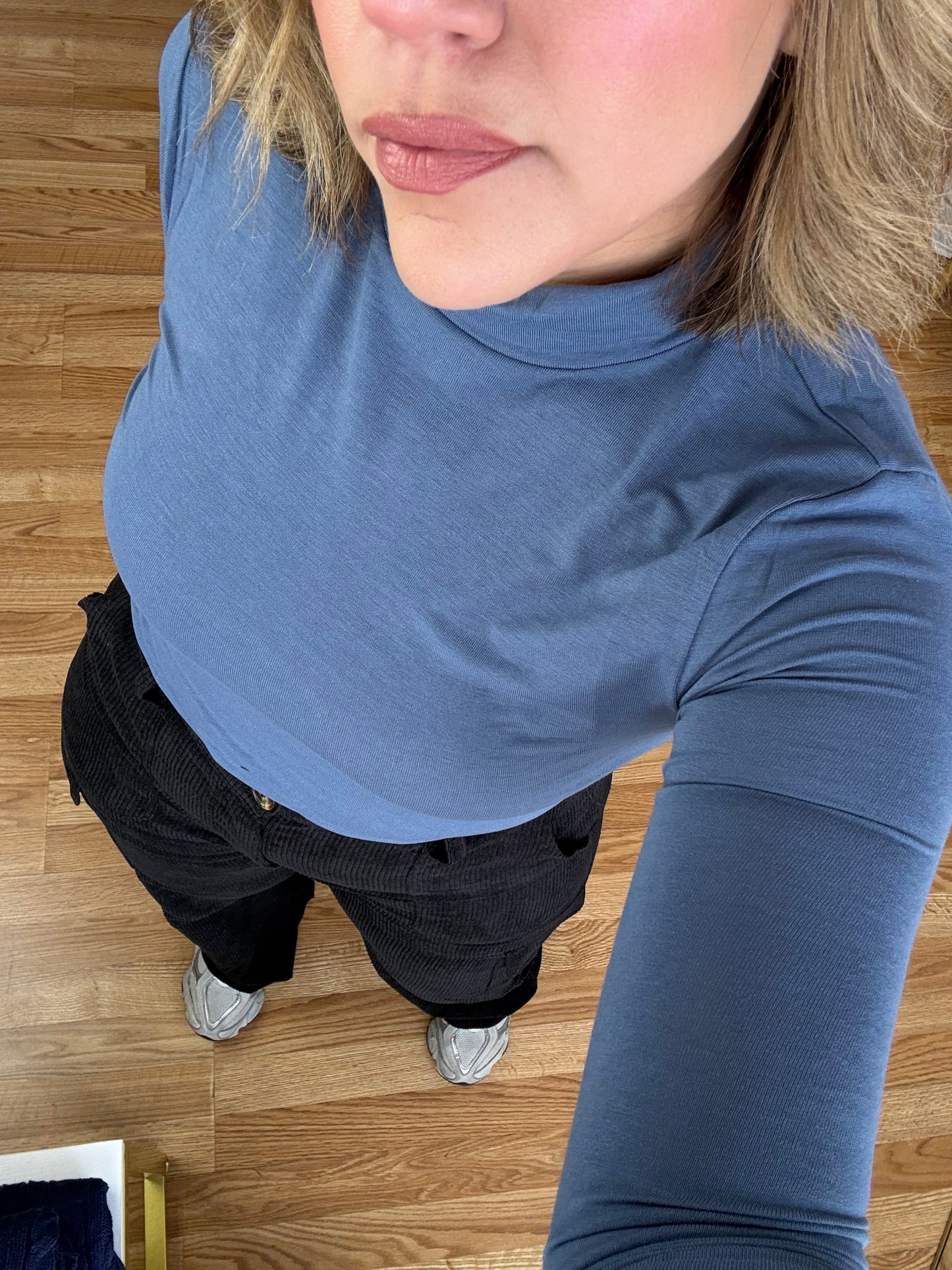 Essential Blue Gray Turtleneck – Soft & Fitted Long Sleeve Top