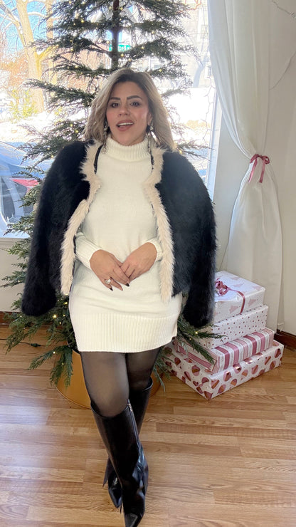 Black & Ivory Faux Fur Jacket – Luxe Holiday Layer
