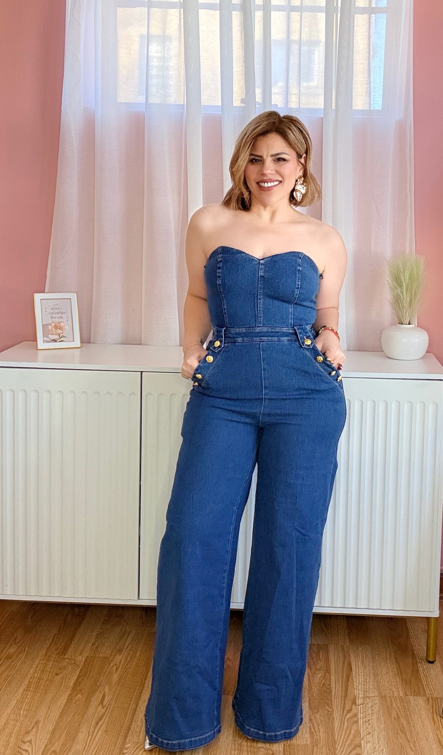 The Camille Sweetheart Denim Jumpsuit