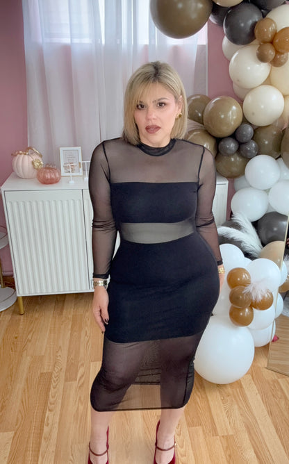 Midnight Seduction Mesh Midi Dress