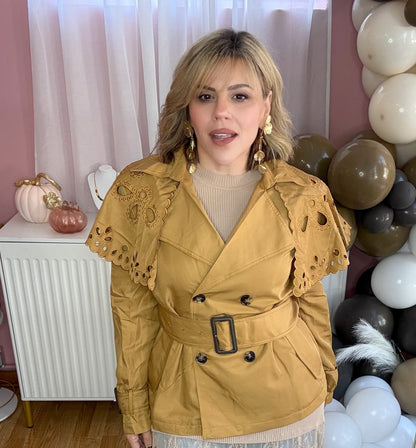 Eyelid Detail Khaki Cape Trench Coat