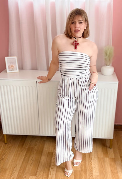 Effortless Chic Striped Strapless Jumpsuit