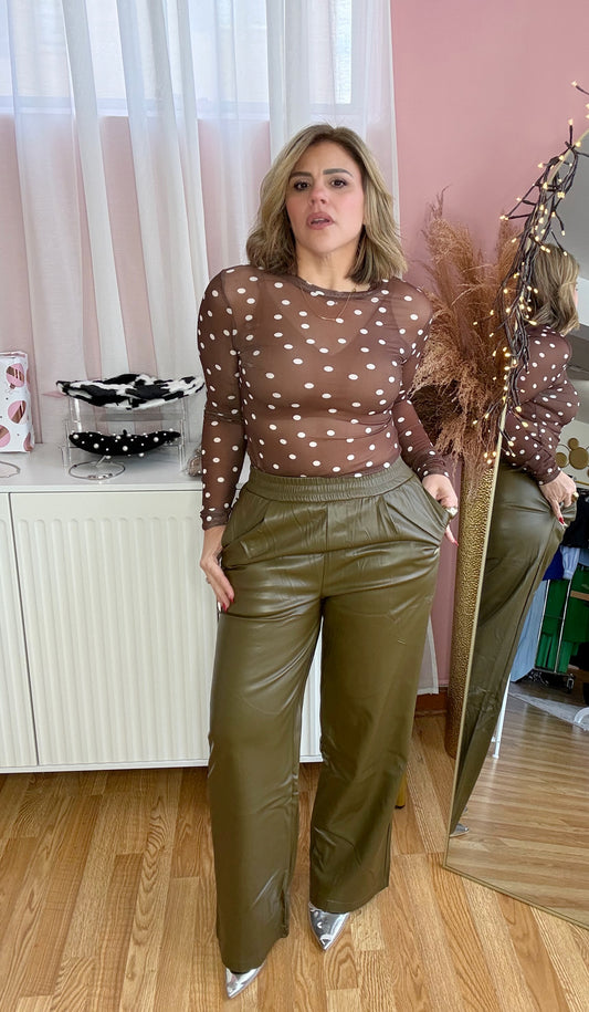 Olive Green Vegan Leather Pants