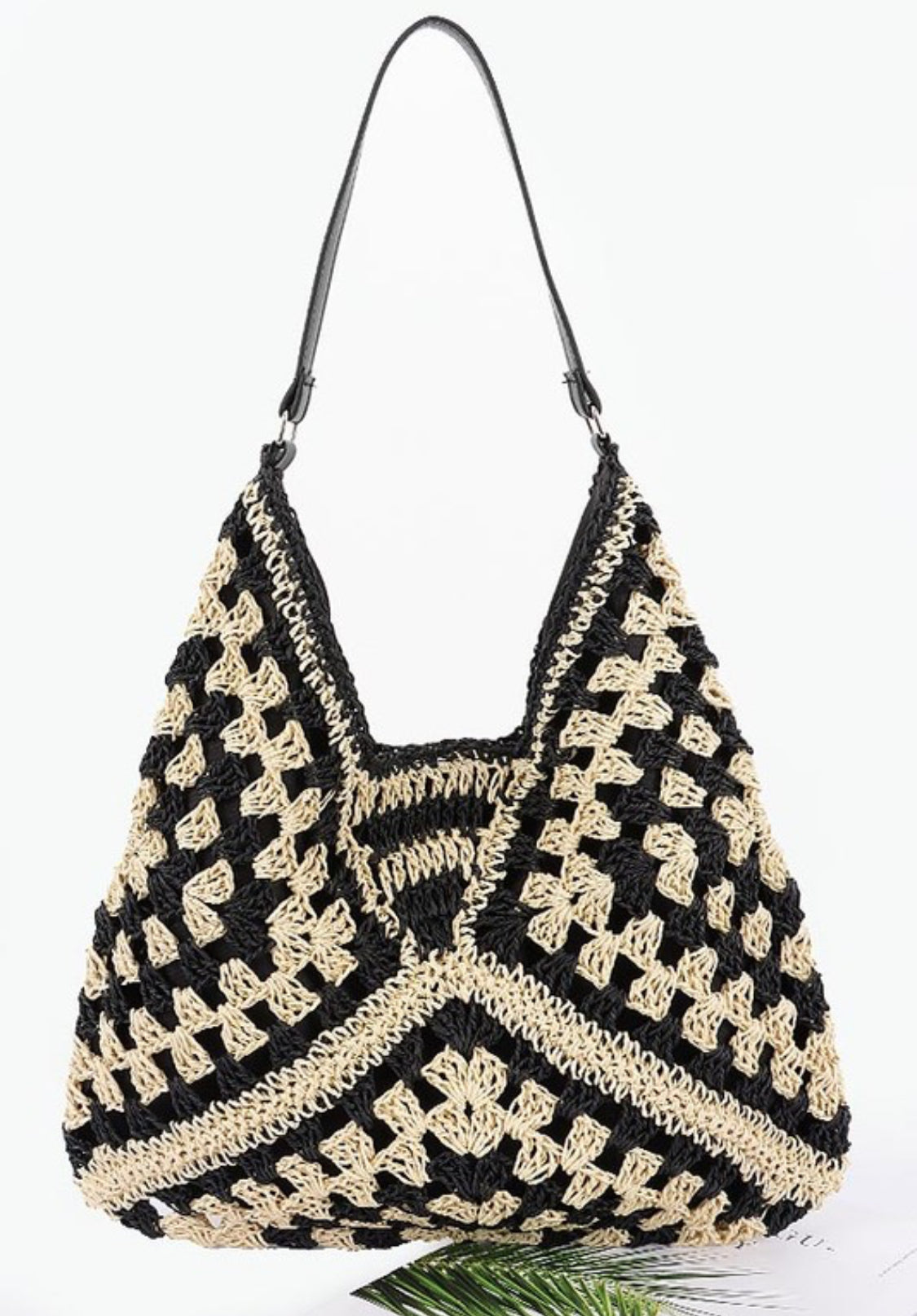 Boho Woven Black & Beige Hobo Bag