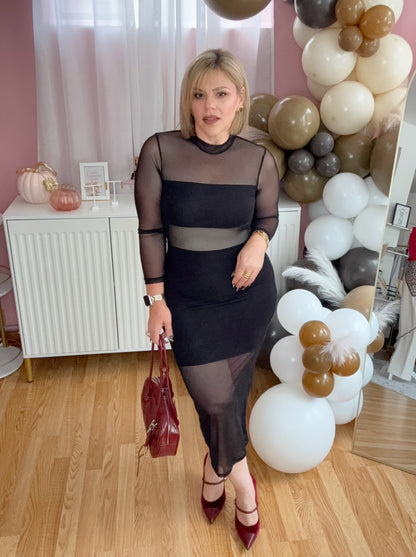 Midnight Seduction Mesh Midi Dress