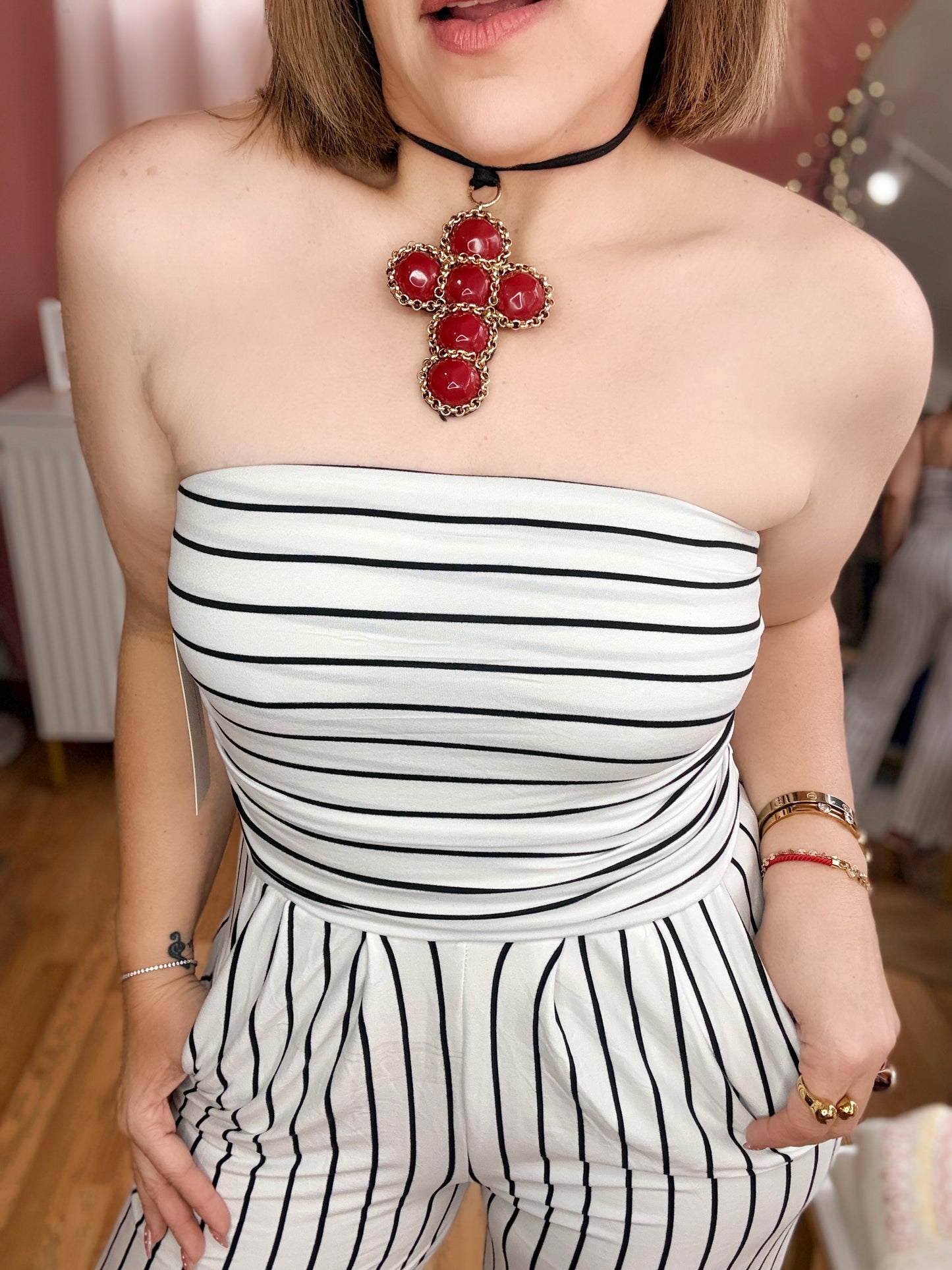 Effortless Chic Striped Strapless Jumpsuit