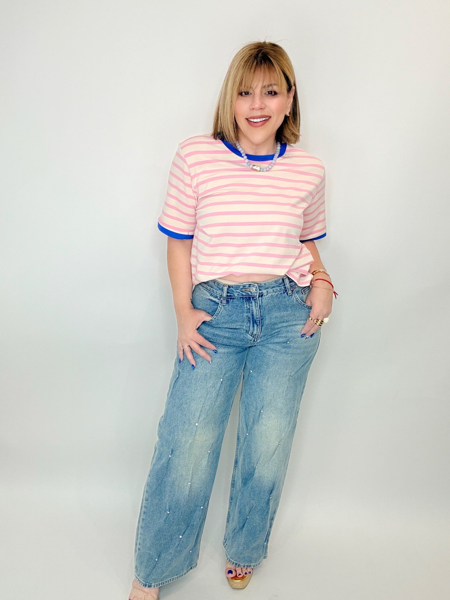 Pink Stripe Contrast Tee