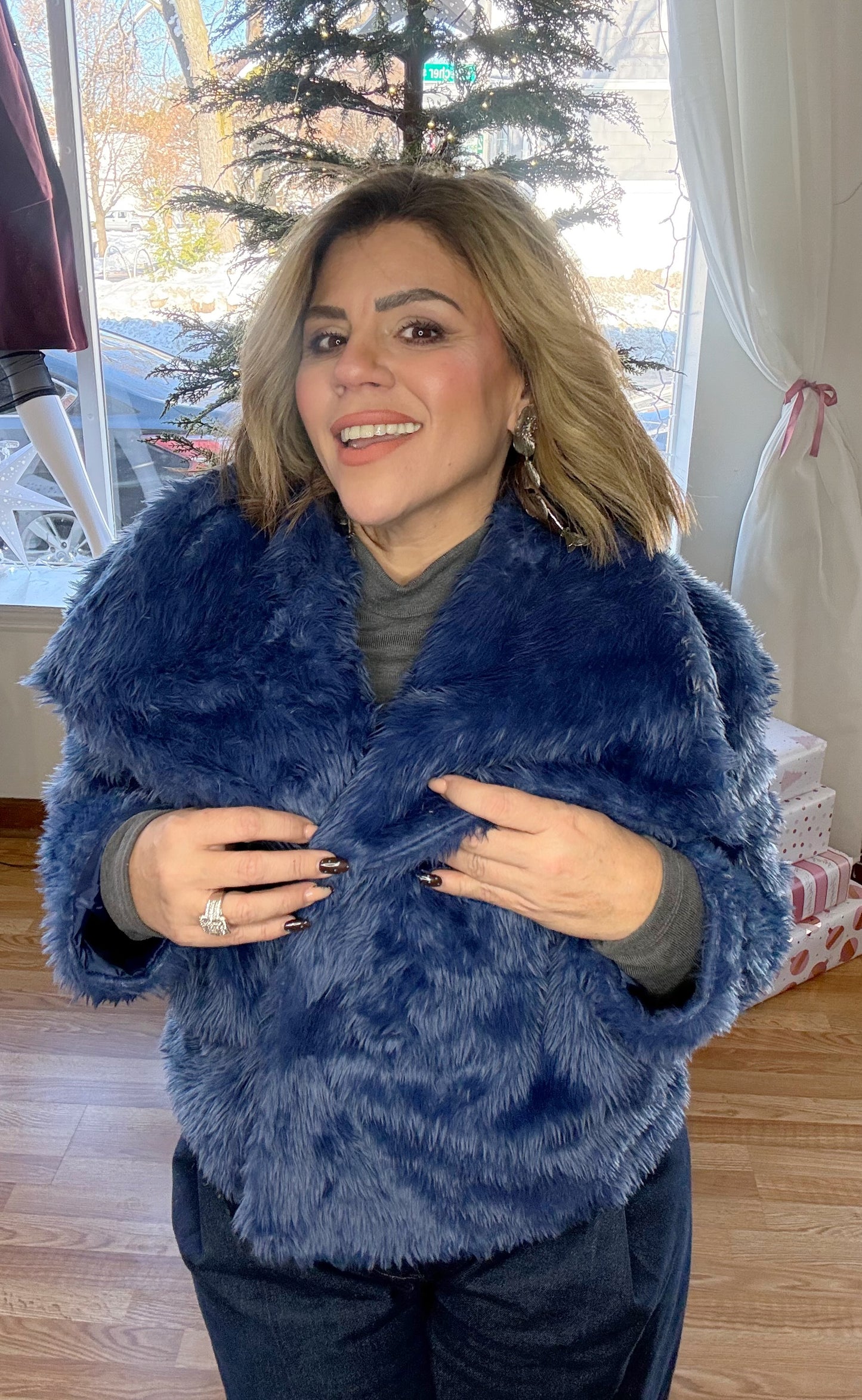 Royal Blue Faux Fur Jacket