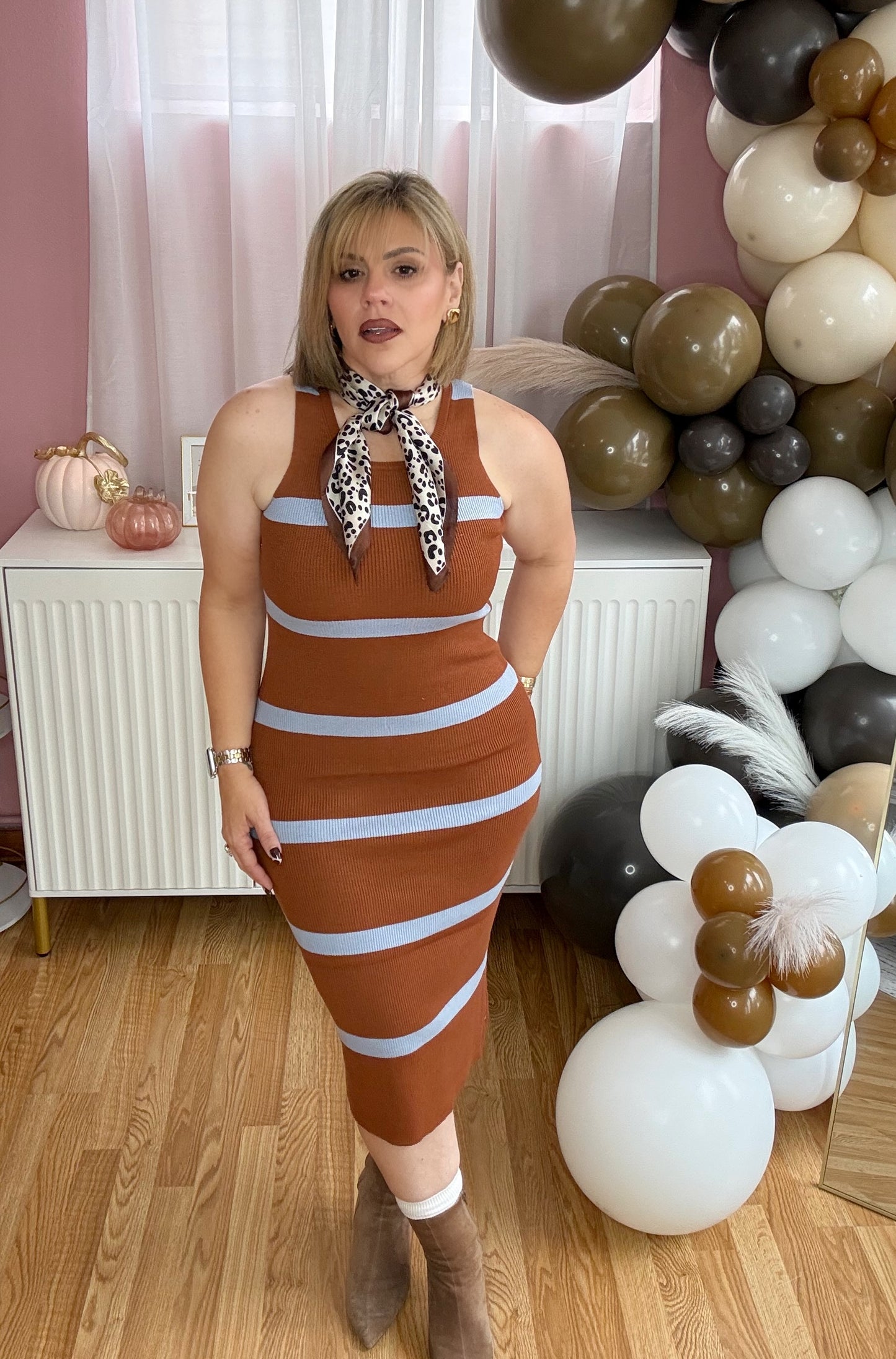 Effortless Charm Ribbed Dress – Camel & Periwinkle