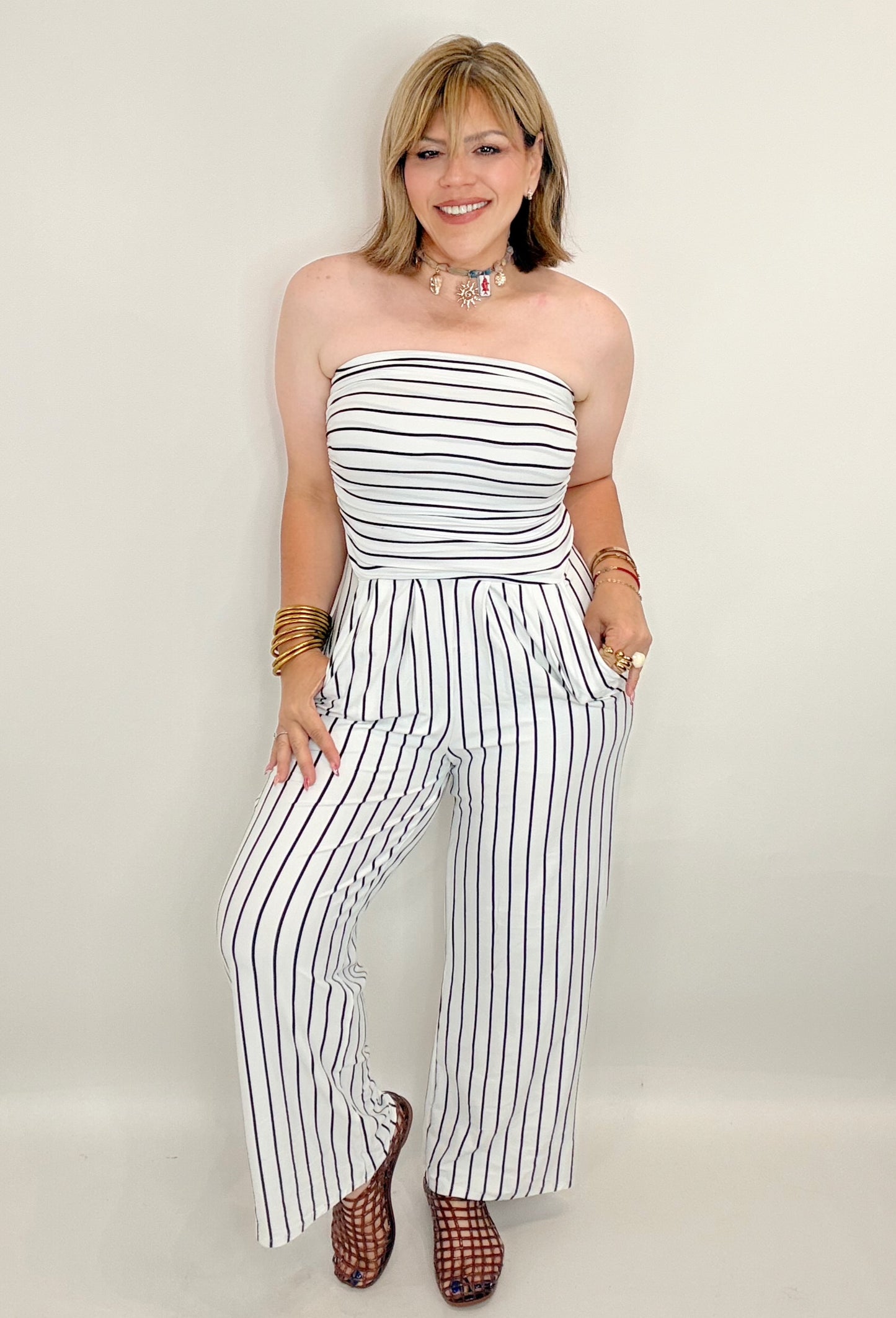 The Effortless Stripe Strapless Jumpsuit