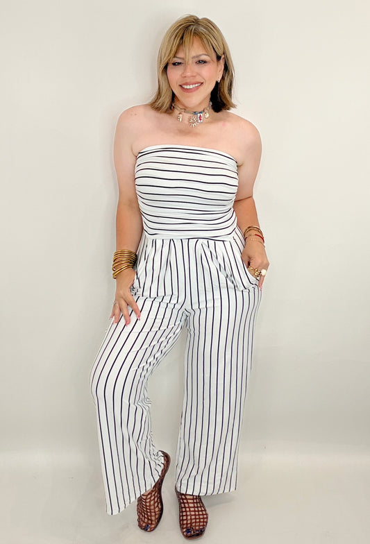 The Effortless Stripe Strapless Jumpsuit
