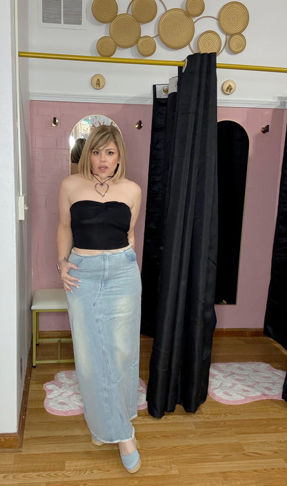 Denim Washed Maxi Skirt