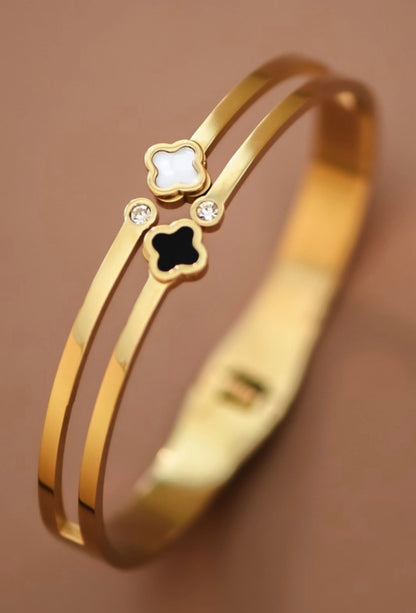18K Gold Plated Black Clover Bangle – Waterproof Non-Tarnish Stainless Steel Bracelet