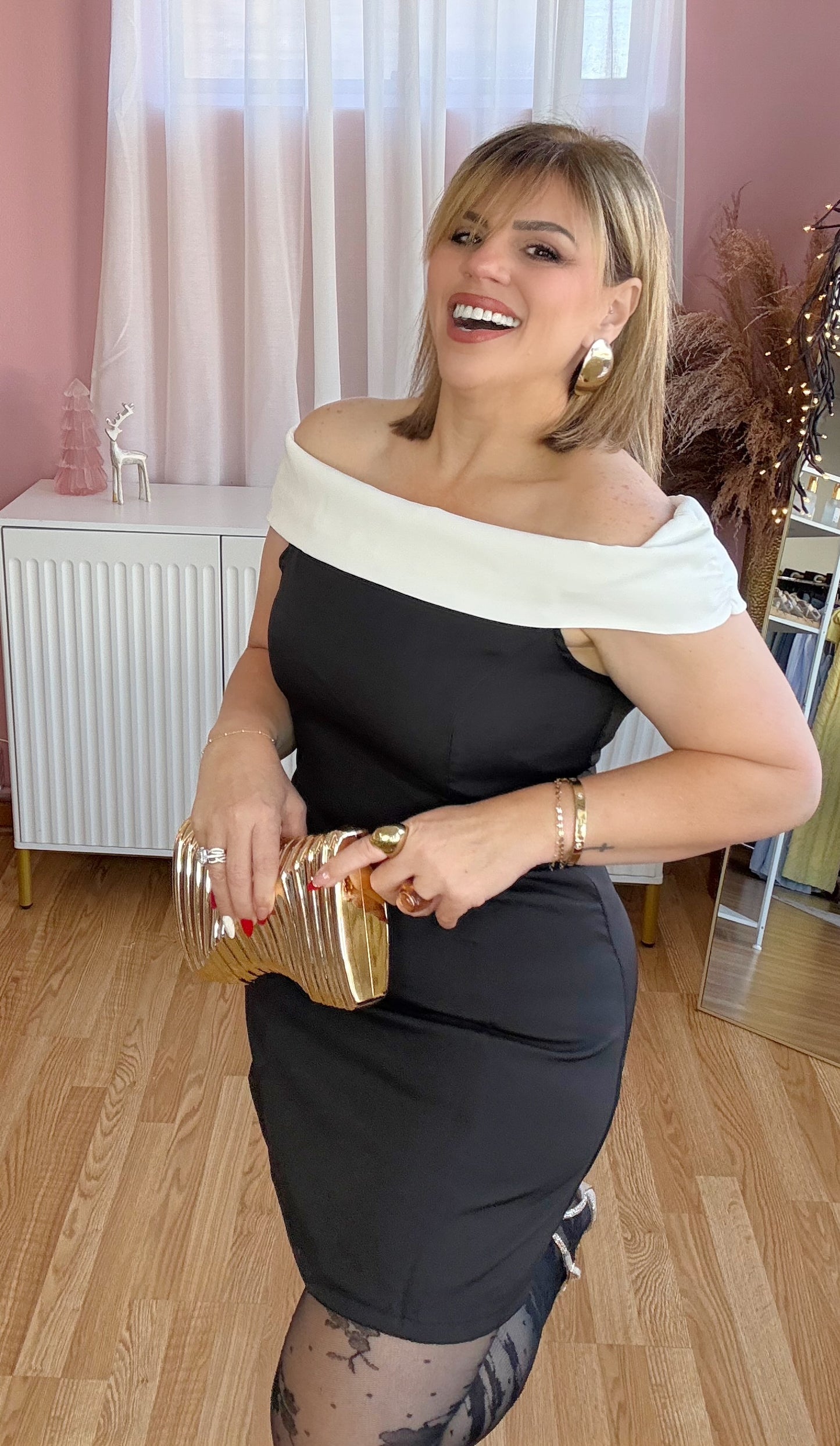 Two-Tone A-Line Off-Shoulder Dress