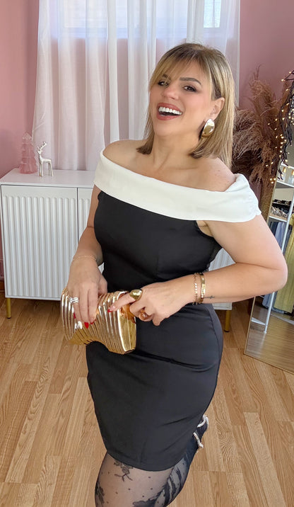 Two-Tone A-Line Off-Shoulder Dress