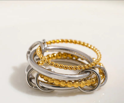 Stainless Steel Zircon 18K Gold Plated Inlay Rings – Silver, Gold & Two-Tone Stacking Styles