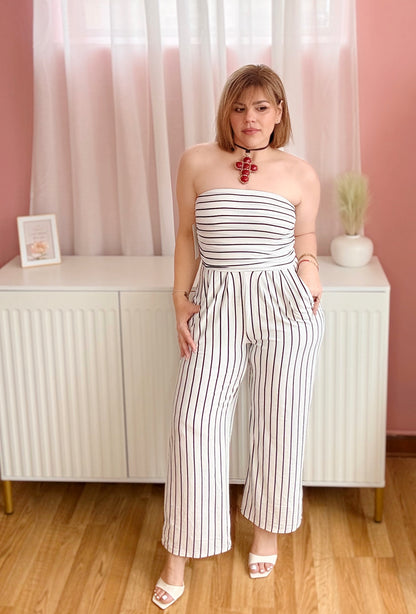 Effortless Chic Striped Strapless Jumpsuit