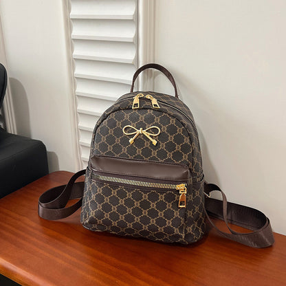 Bow Detail Faux Leather Mini Backpack
