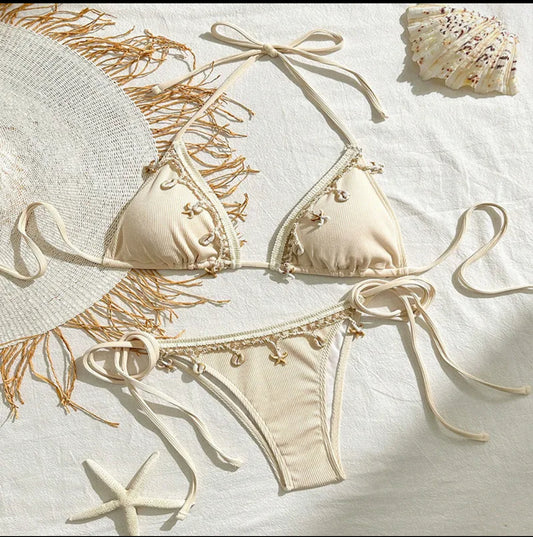 🐚 Shell Babe – Cream Bikini Set