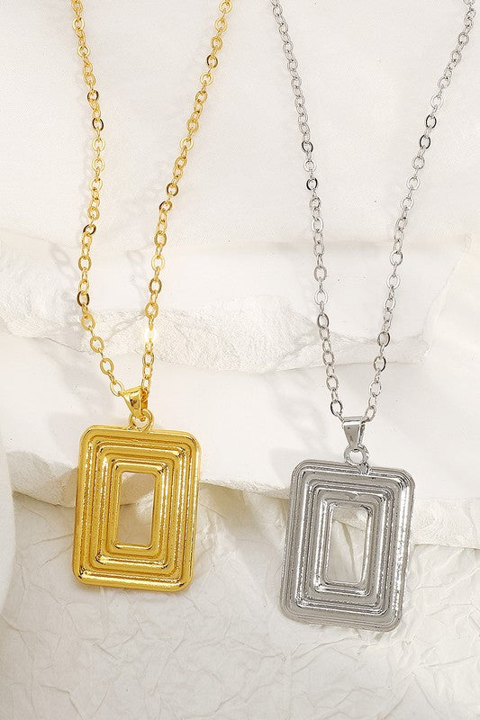 Hollow Metal Rectangle Pendant Necklace