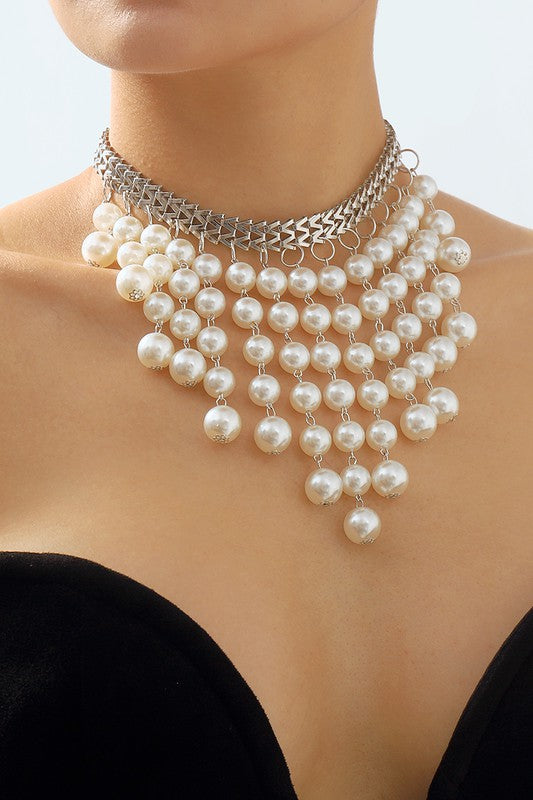 Pearls Fringe Statement Necklace
